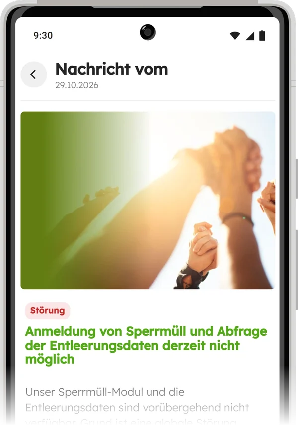 Geöffnete Meldung mit Bild, Kategorie „Störung“, Überschrift und Text