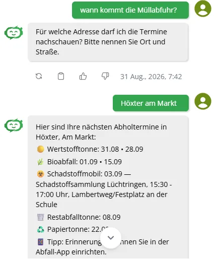 Gesprächsverlauf: Abfuhrtermine