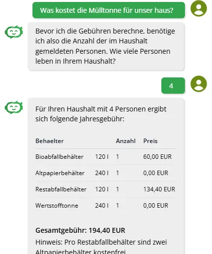Gesprächsverlauf: Gebühren berechnen