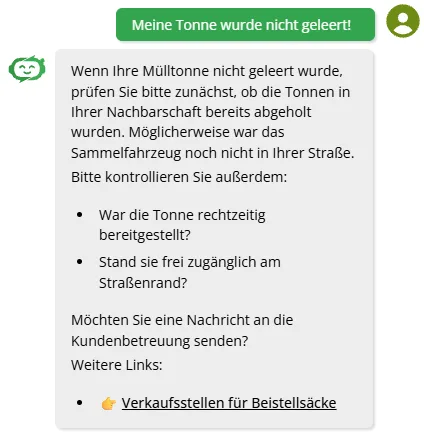 Gesprächsverlauf: Tonne nicht geleert