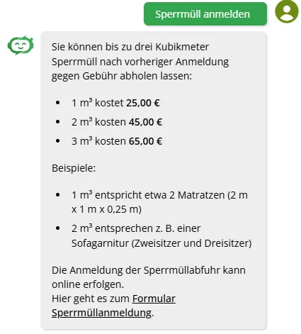 Gesprächsverlauf: Sperrmüll anmelden