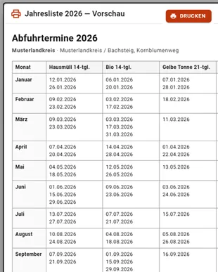 Druckansicht des Abfuhrkalenders