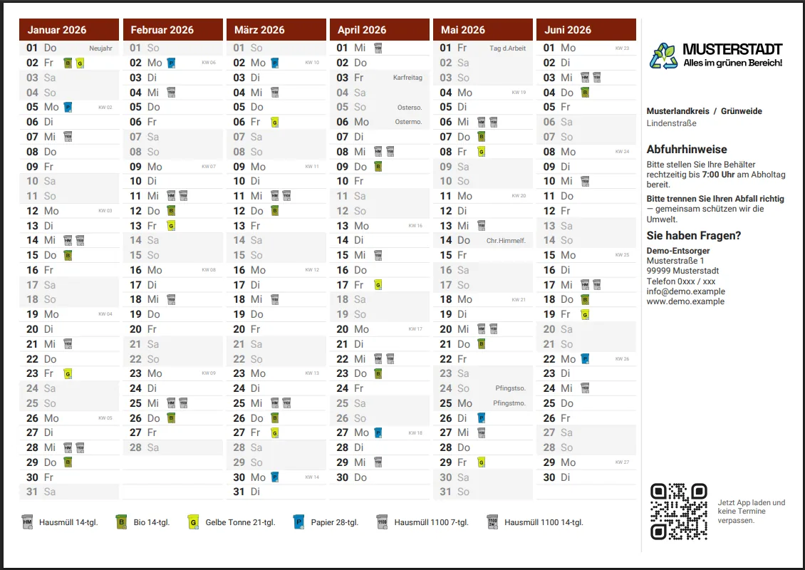 Abfallkalender als PDF mit Branding