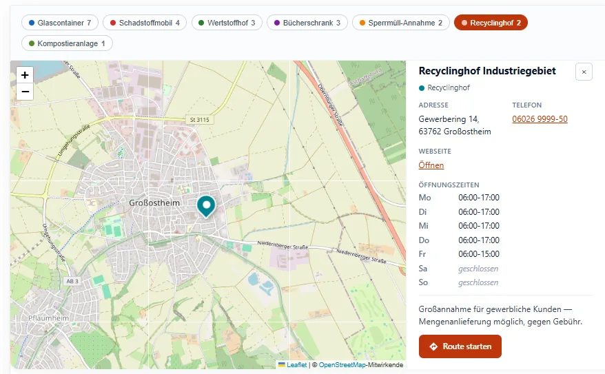 Standortkarte auf OpenStreetMap mit Markern und Liste